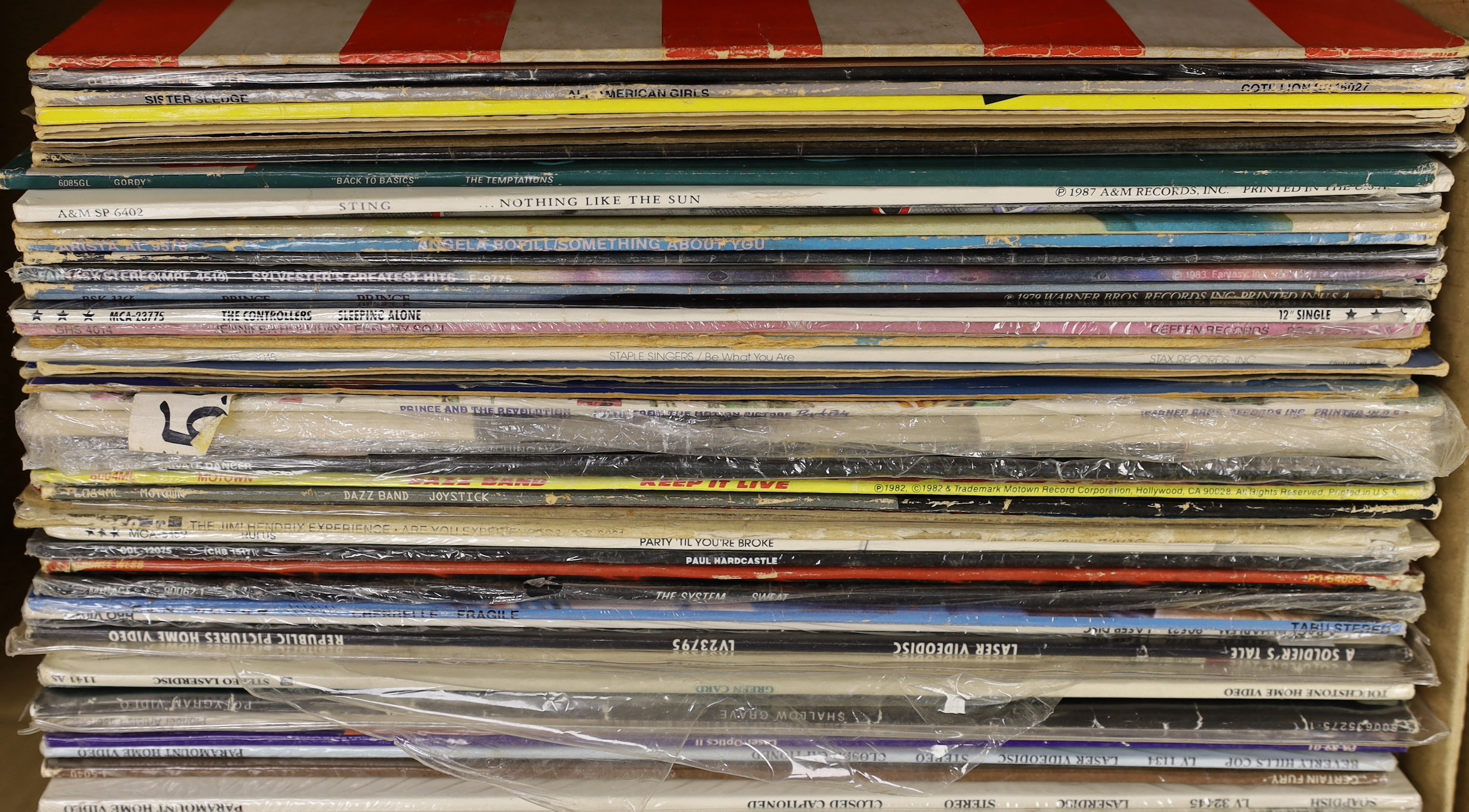 Ninety mostly 1970's/80's LPs etc., including Earth, Wind & Fire, Michael Jackson, Diana Ross, Pet Shop Boys, Pointer Sisters, Grace Jones, Dionne Warwick, Stevie Wonder, Sister Sledge, Sting, etc. Together with a number